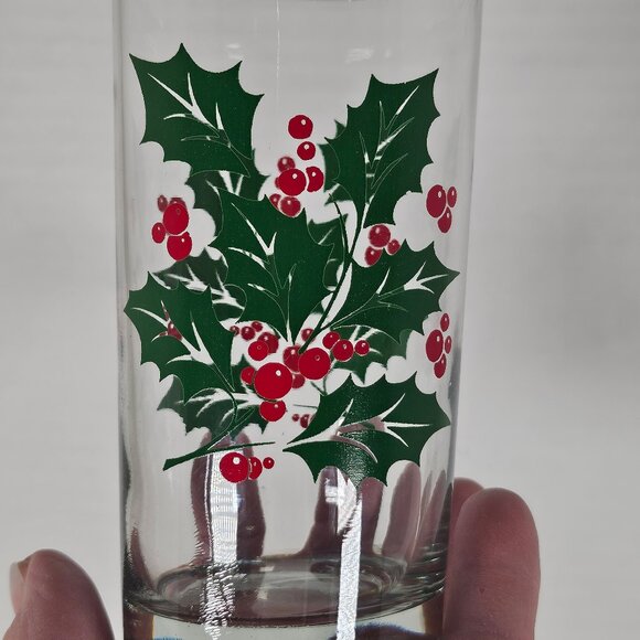 Vintage Set of 4 Indiana Glass Christmas Holly Berry 12 Oz. Tumbler Tea Glasses - Picture 3 of 7